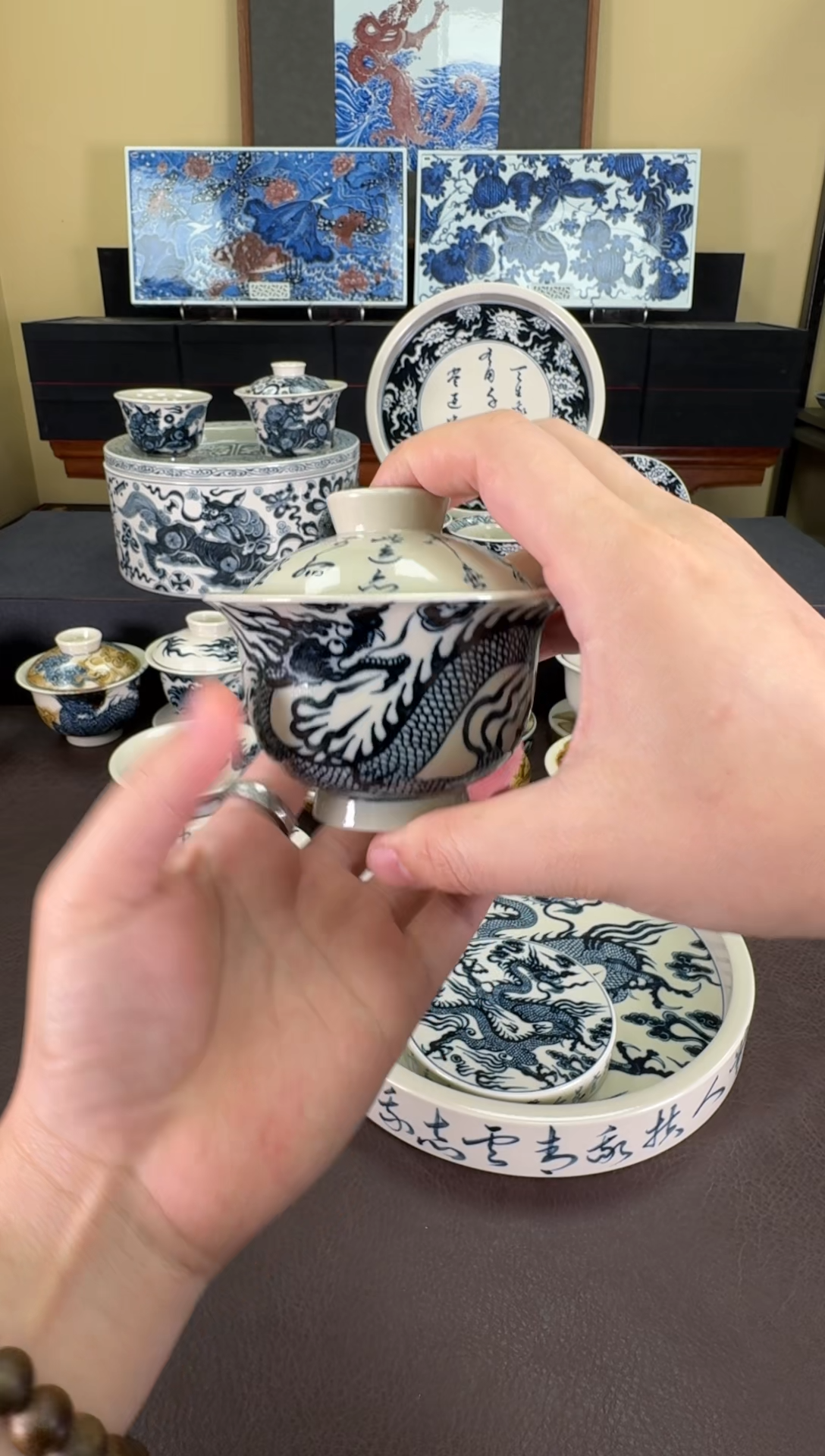 【闪购商品】瓷片二号釉青云志纹盖碗