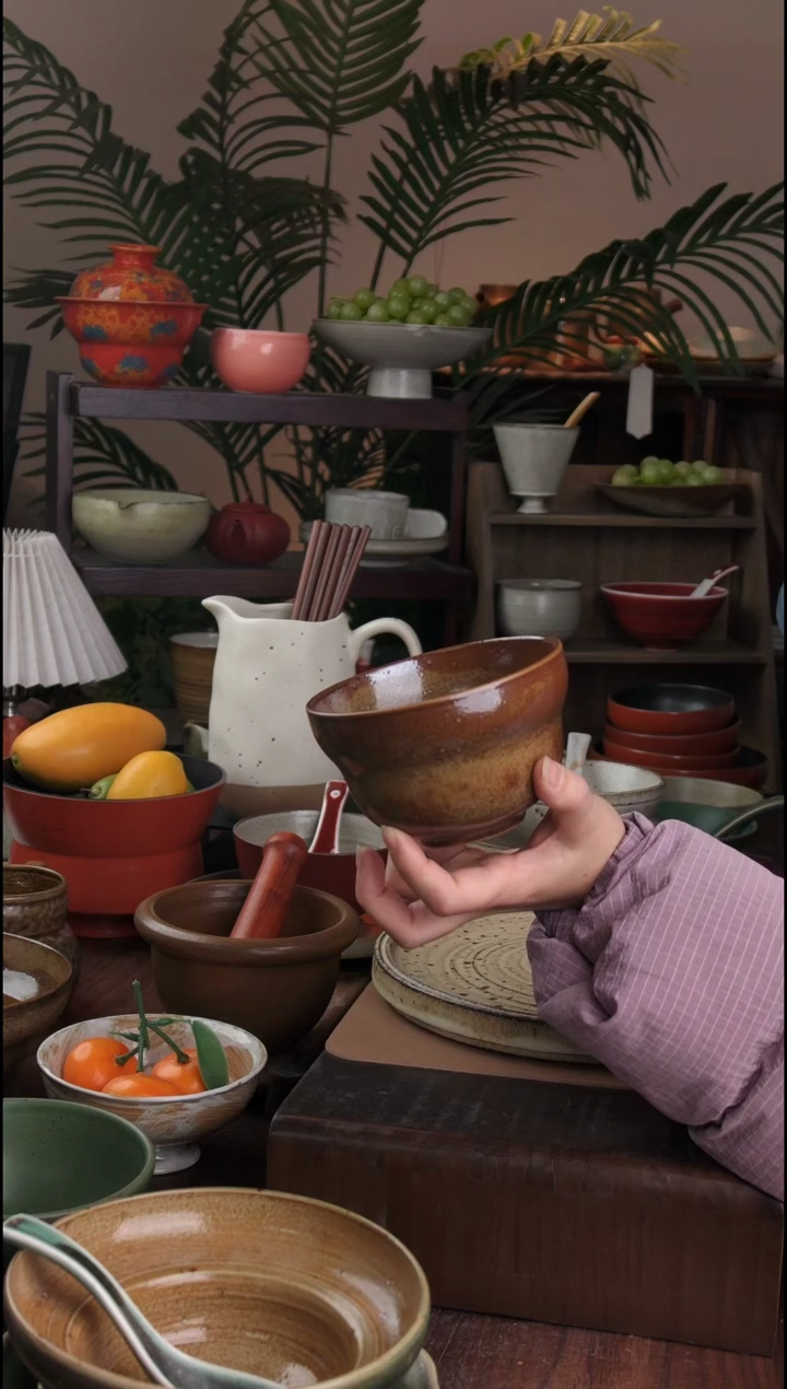 碗景德镇手工高温餐具酱色葫芦