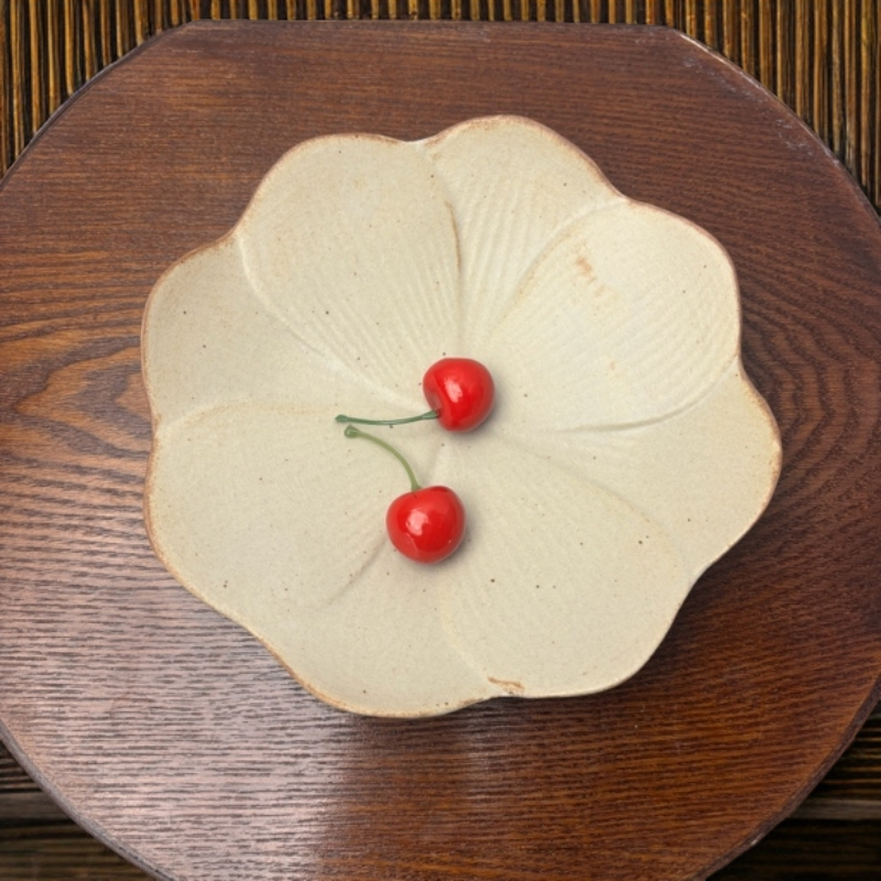 诧寂风日式复古做旧手作粗陶莲花盘家用果盘下午茶盘子餐具碟子 
