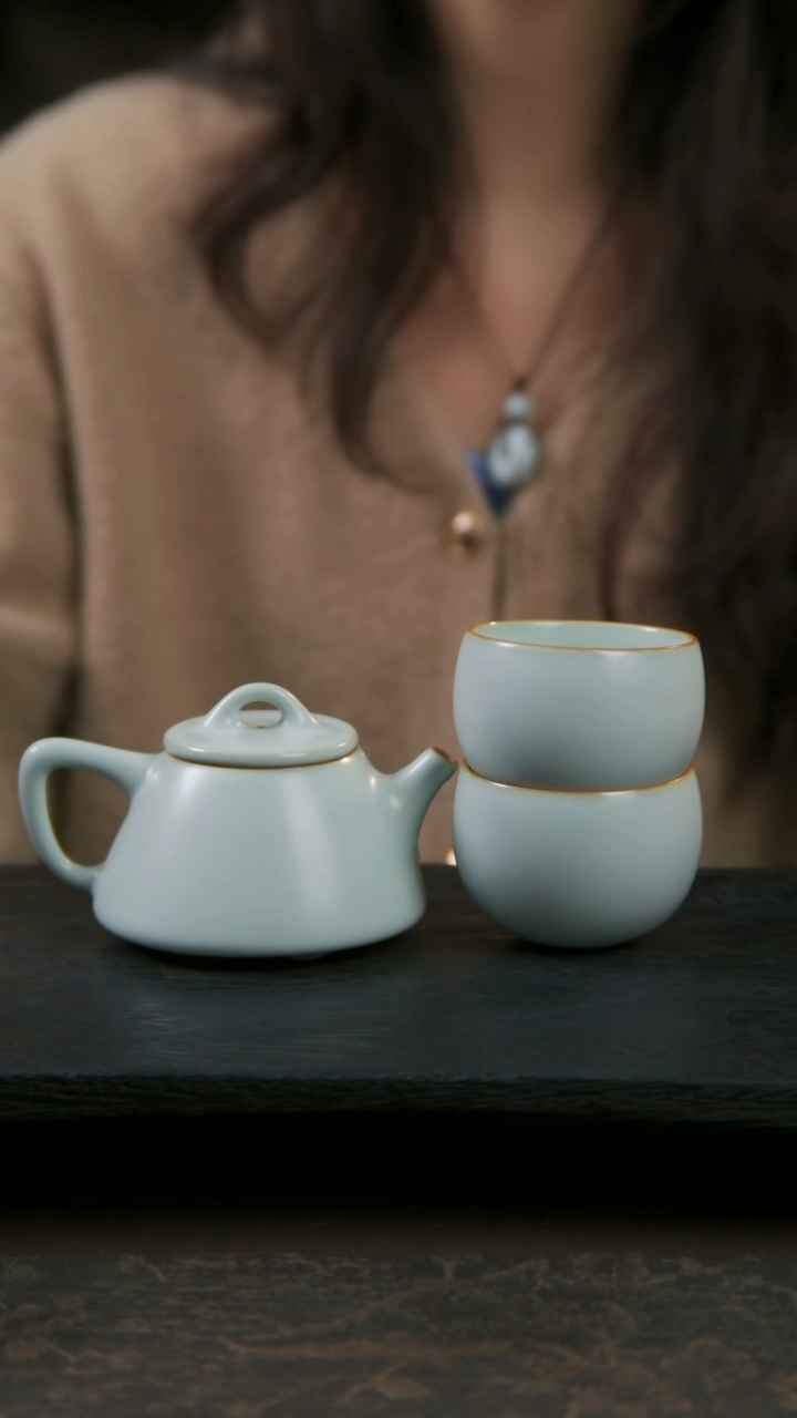 【闪购商品】杯石瓢青玉茶组（开片不开片可选，默认开片）