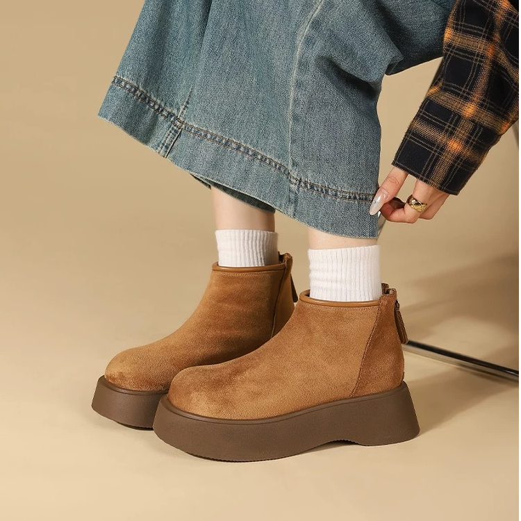 XF新2025秋冬英伦复古博肯鞋后拉链短靴女马丁靴