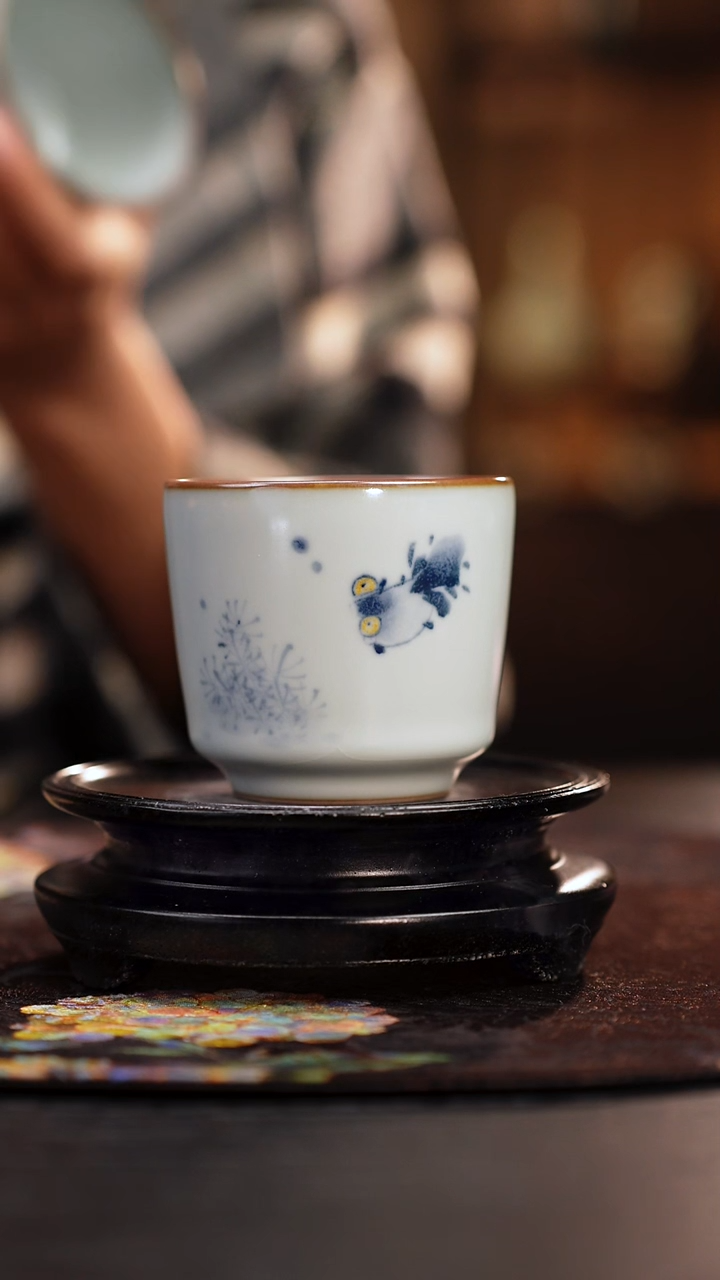 福利价 气窑 月影白 直筒杯金鱼杯