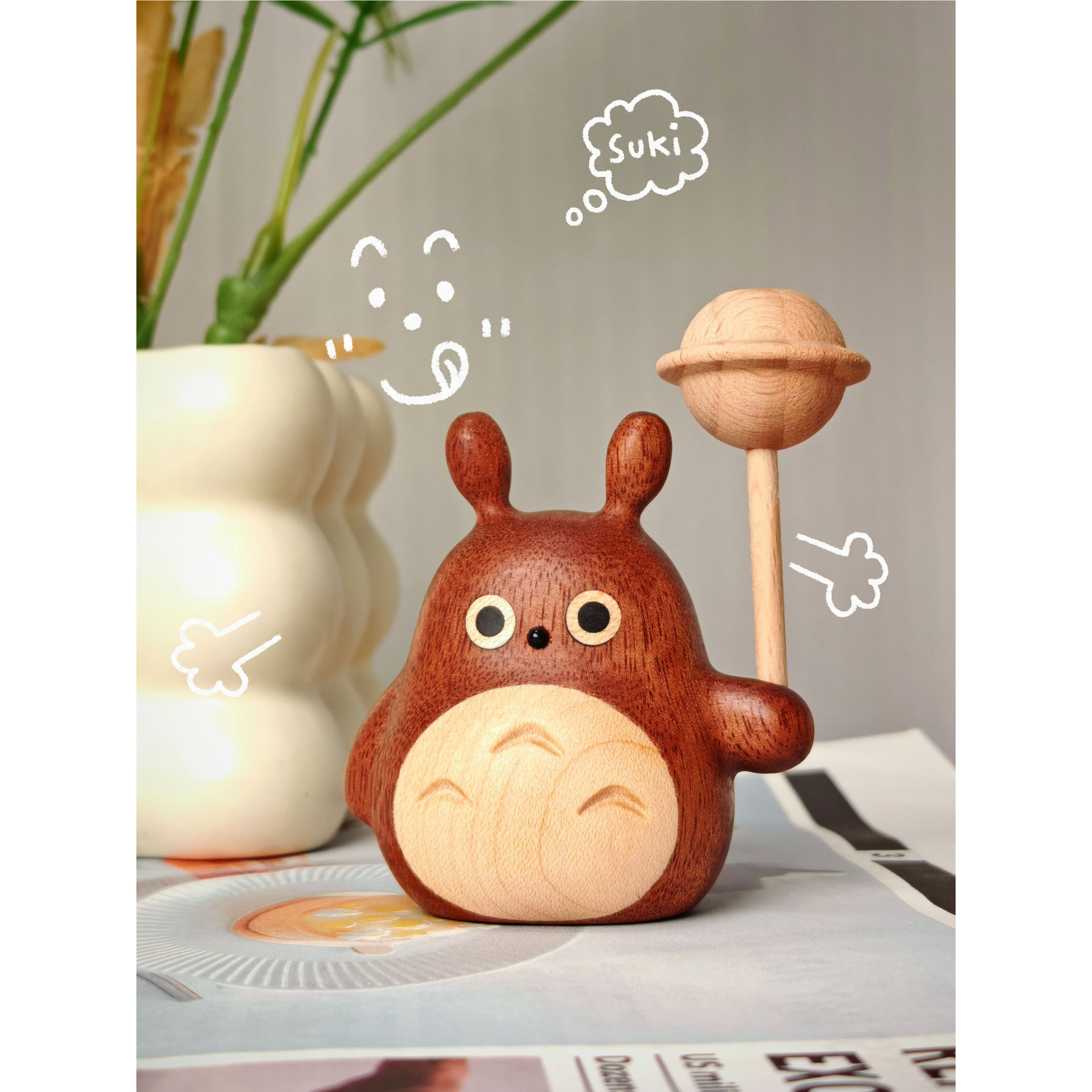 棒棒糖龙猫木质车载香水精油扩香器高8cm通用装饰摆件