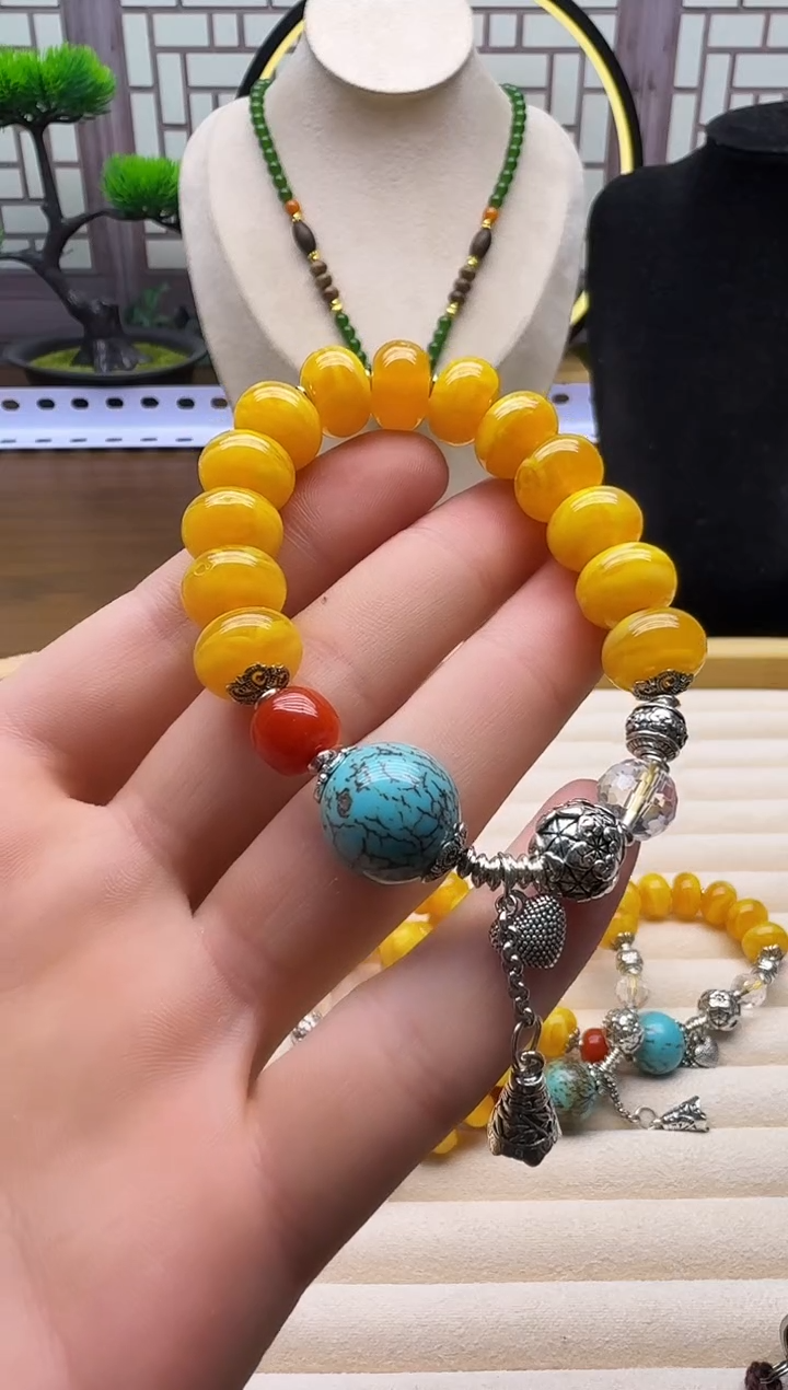 手链蜜蜡银S925镶嵌L95  