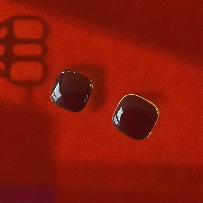 925银仿水晶耳饰  35号 S925银针 复古方形耳钉气质