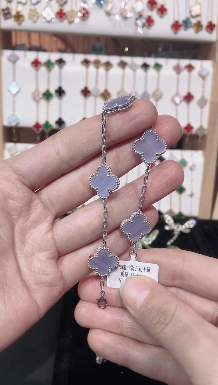 18K金镶嵌手链玛瑙/玉髓孙****棒玉髓K白紫五花