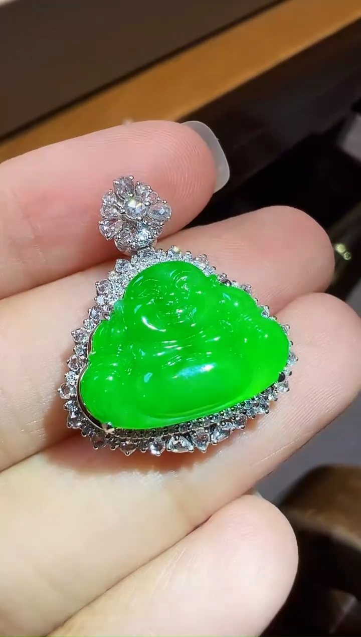 吊坠(不含链)18K金镶嵌翡翠佛公