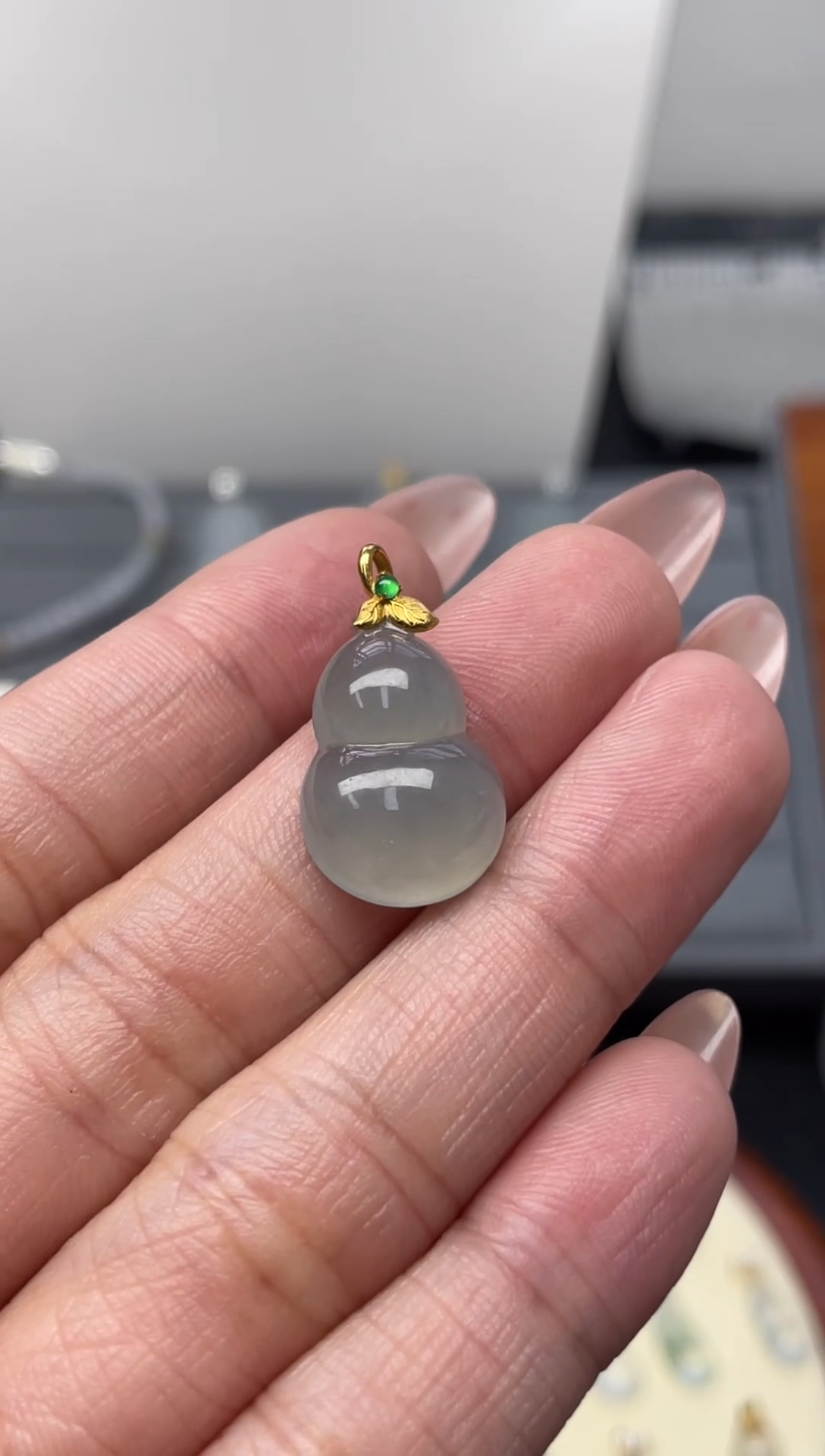 颈饰18K金镶嵌翡翠（22号链接）纯天然A货缅甸翡翠葫芦吊坠