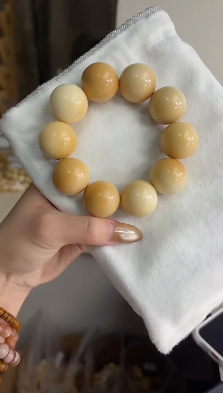 手串菩提根/象牙果象牙果稀有粉晕圆珠24mm手串