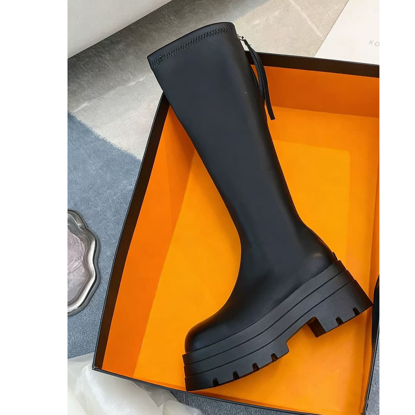 7CM厚底不过膝新款加绒小个子增高显瘦骑士靴瘦瘦长筒靴7101-33