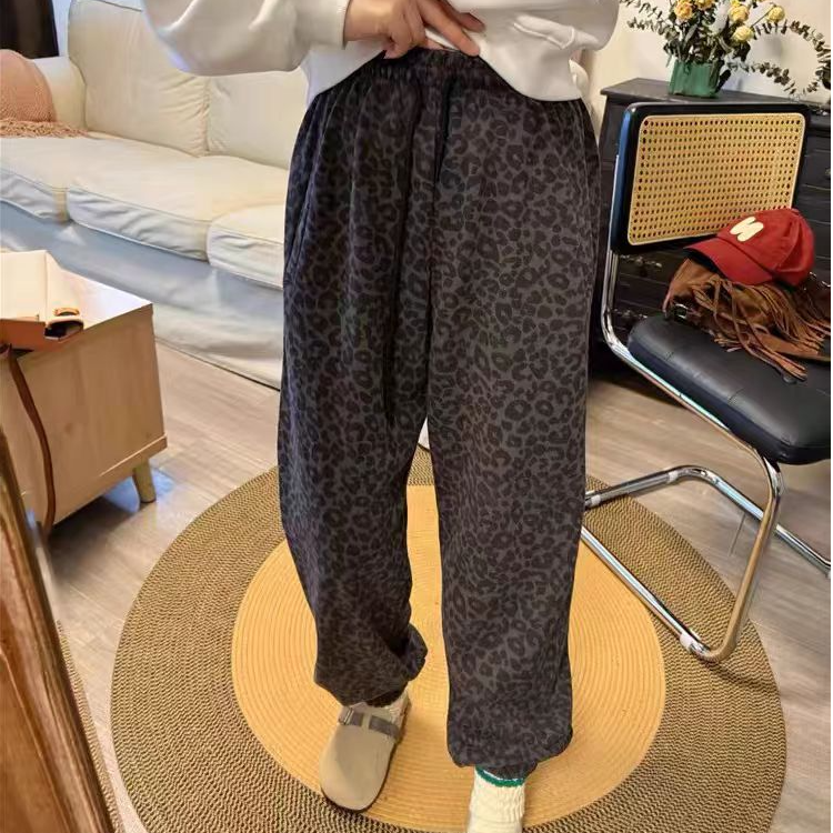 3240大码女装秋冬新款加绒豹纹裤