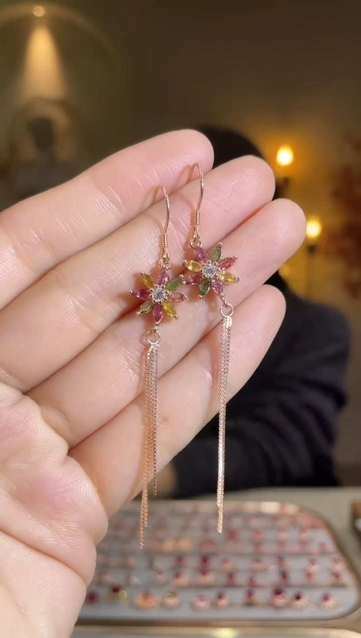 银S925镶嵌耳饰碧玺耳饰