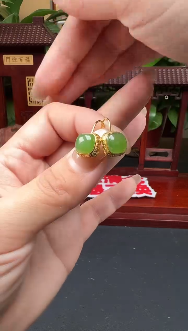 银S925镶嵌和田玉耳饰耳饰XB18多样性发其一