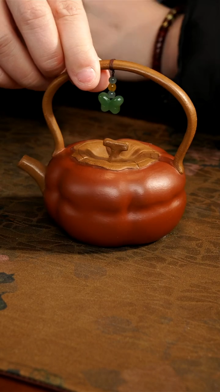 茶壶紫砂光素柿子提梁壶