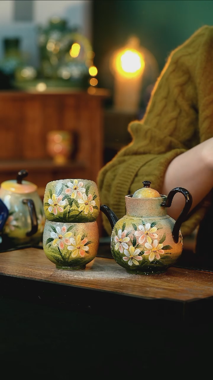 【闪购商品】杯手绘心瓷陶瓷浮力一壶两杯