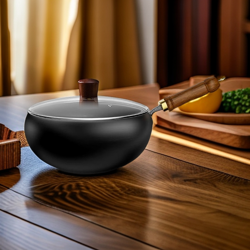 古法大肚铁锅家用精铁小炒锅平底加厚炖煮小锅电磁炉明火通用