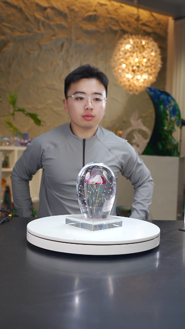 手工艺品琉璃喜**梅金红单头水母气泡工艺摆件+小底座