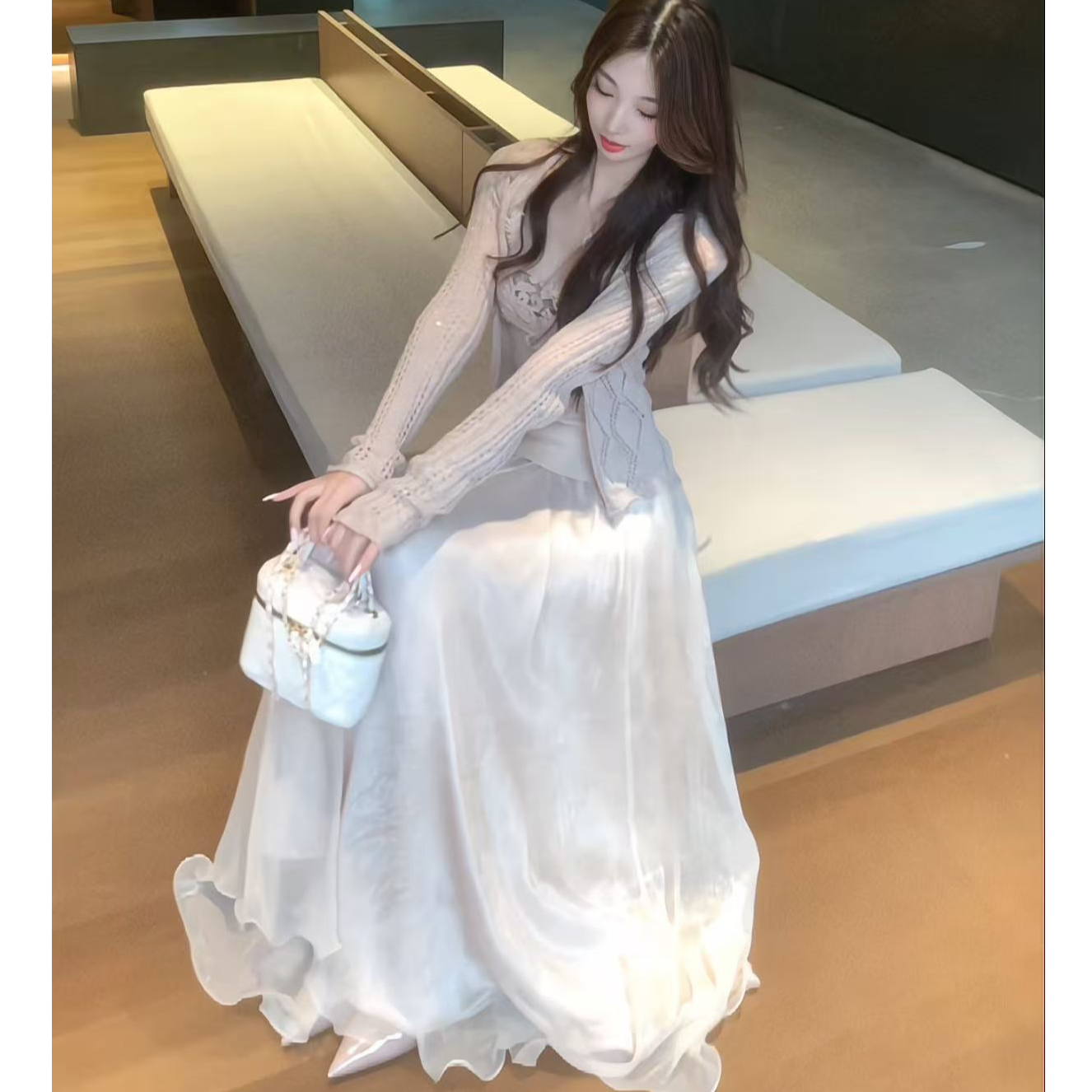 26夏季新款珠光感琉璃丝纯色甜美半身裙高腰超仙女大摆裙显瘦