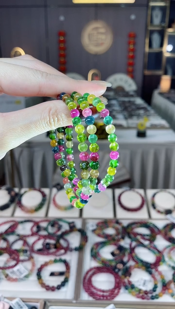 未镶嵌老矿碧玺色标多宝三圈手串5mm+碧玺dan多样性发货一条