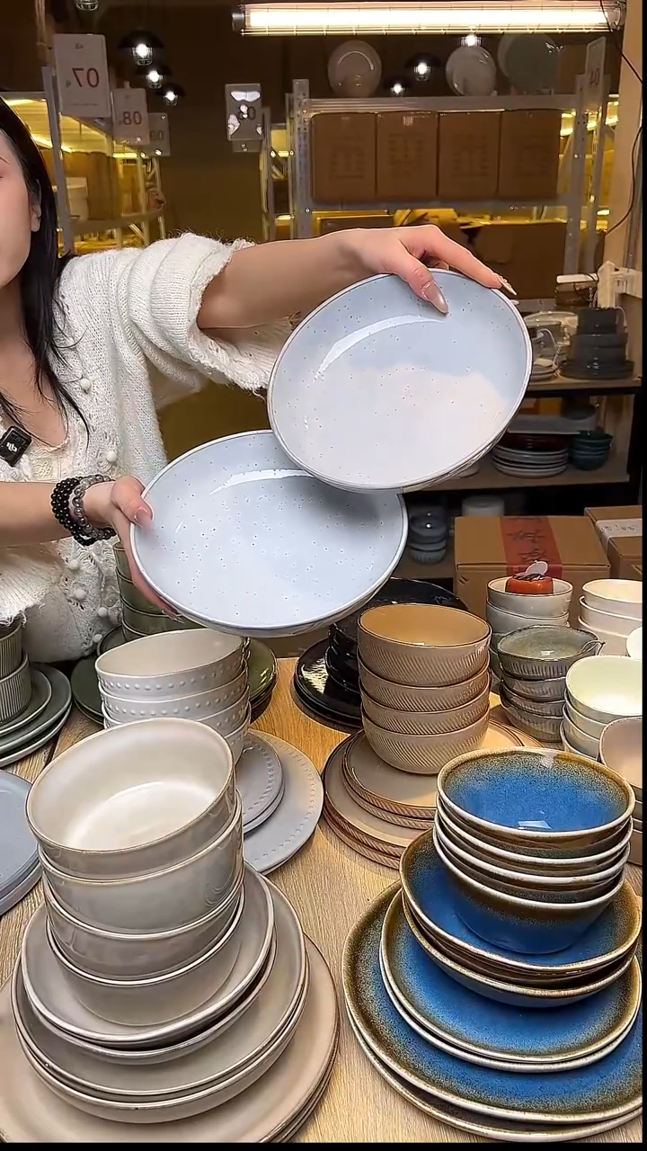 瓷59外贸尾货窑变釉下彩默外微瑕（2只装深盘）