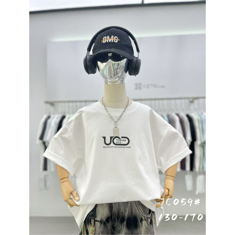 男童夏季短袖圆领中大童百搭宽松t恤儿童时尚潮流速干纯色上衣