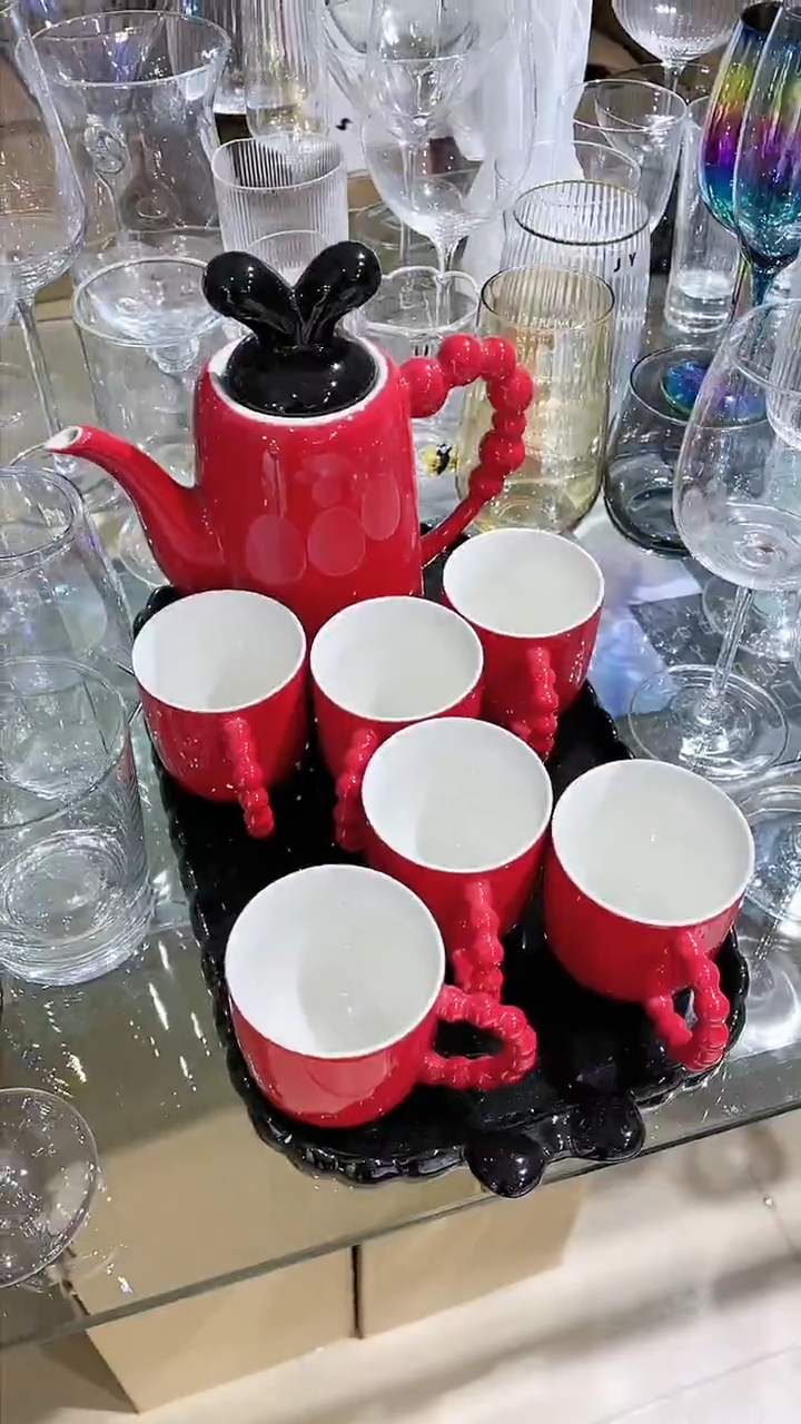 【闪购商品】陶瓷1壶6杯+盘子无包装陶瓷套装茶具