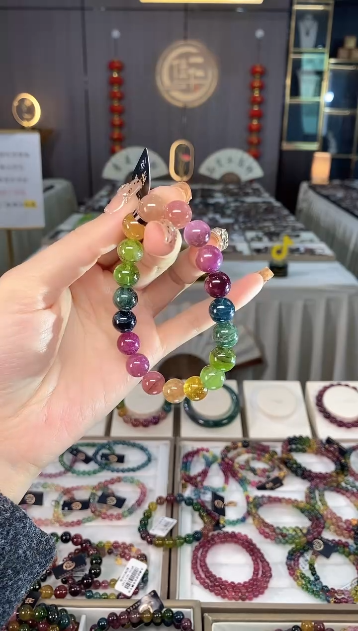 未镶嵌老矿色标彩虹单圈手串10mm+碧玺dan多样性发货一条