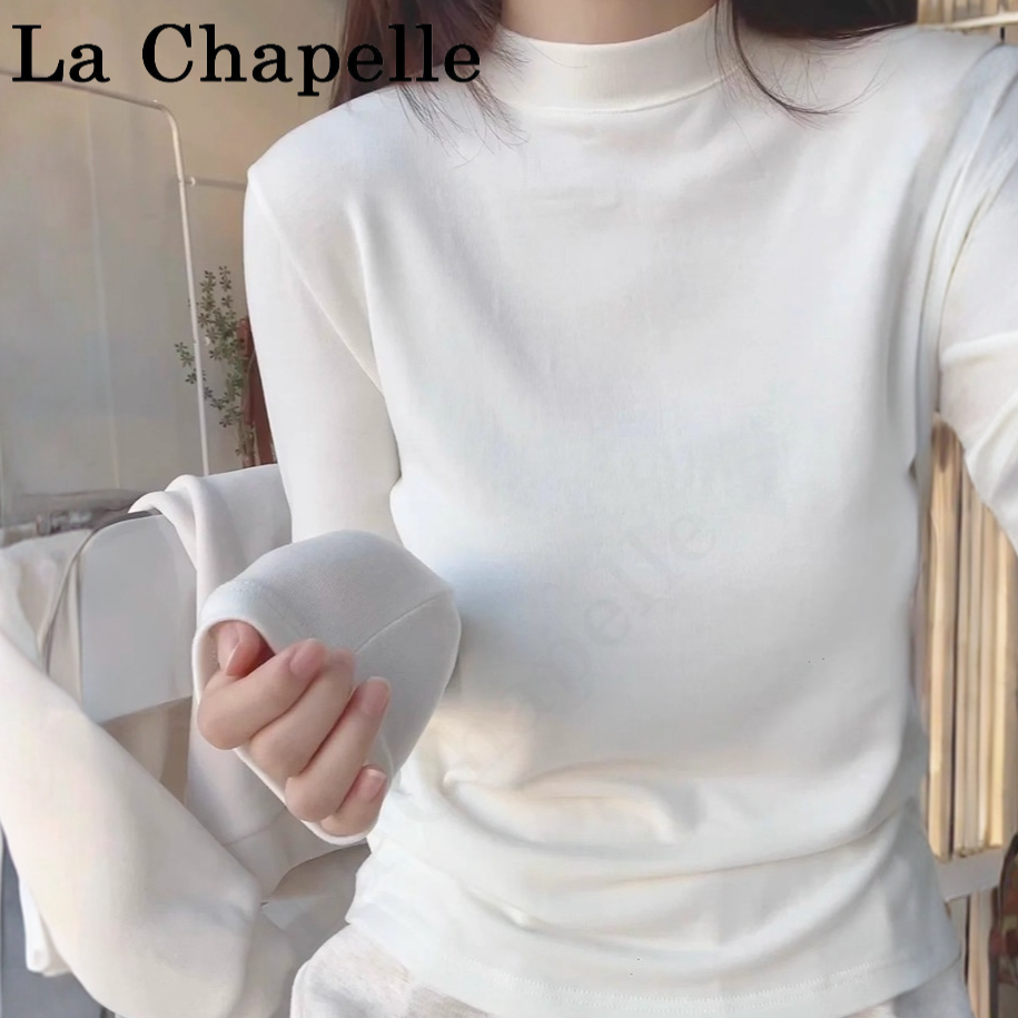 拉夏贝尔白色半高领打底衫中领长袖加绒内搭女款爆款2025新款洋气