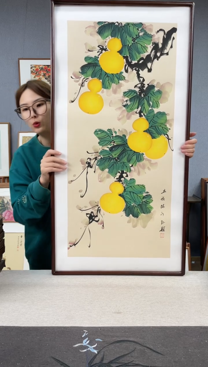 【闪购商品】国画手写手绘带框作品-53*103-葫芦