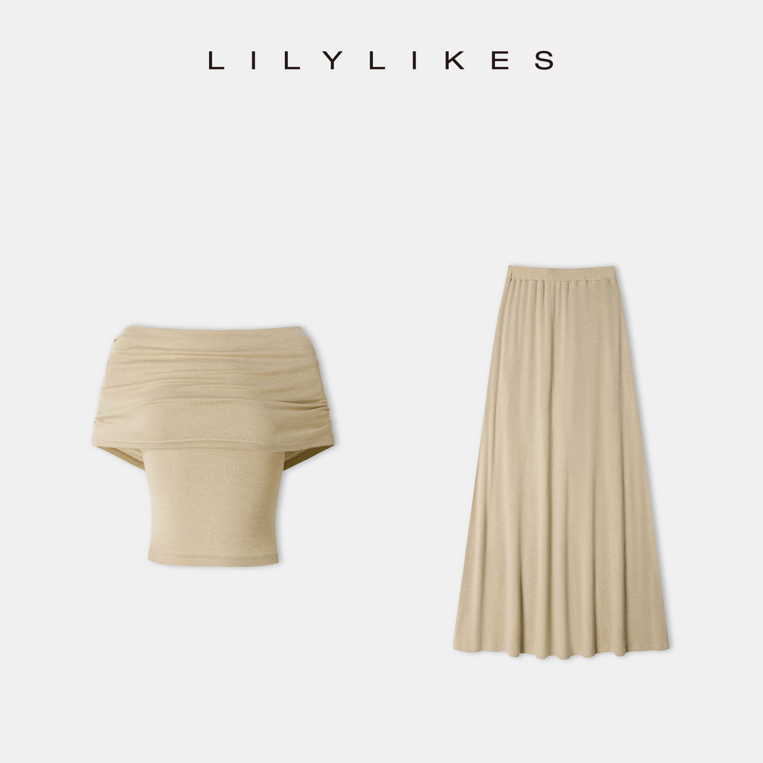 【LILYLIKES】一字领上衣露肩修身设计感T恤/半身裙