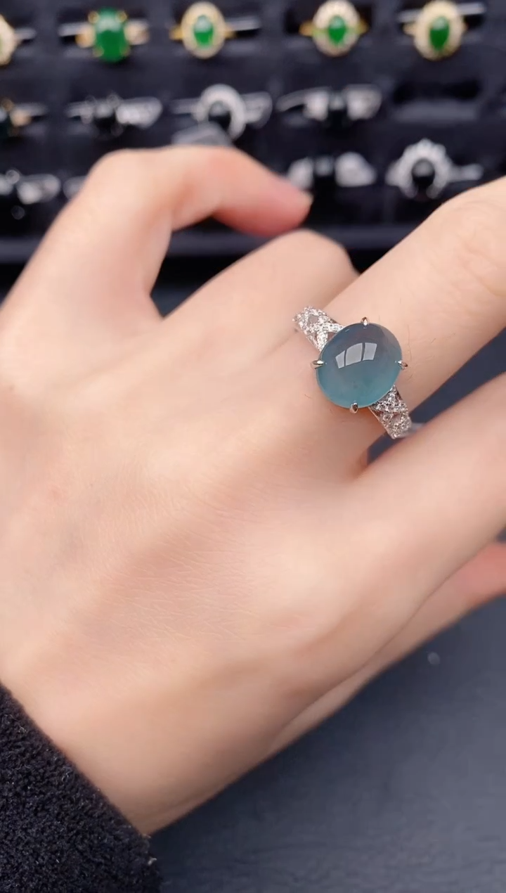 银S925镶嵌戒指翡翠天然a货翡翠279