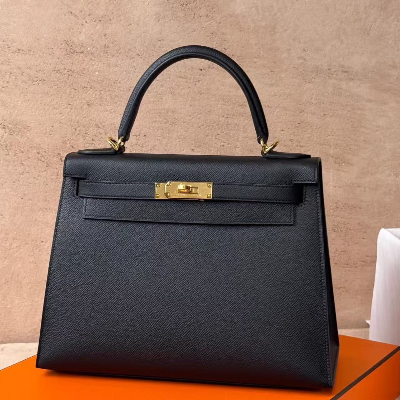 99新 Hermes/爱马仕 爱马仕 kelly32 黑金T刻单肩包9210008