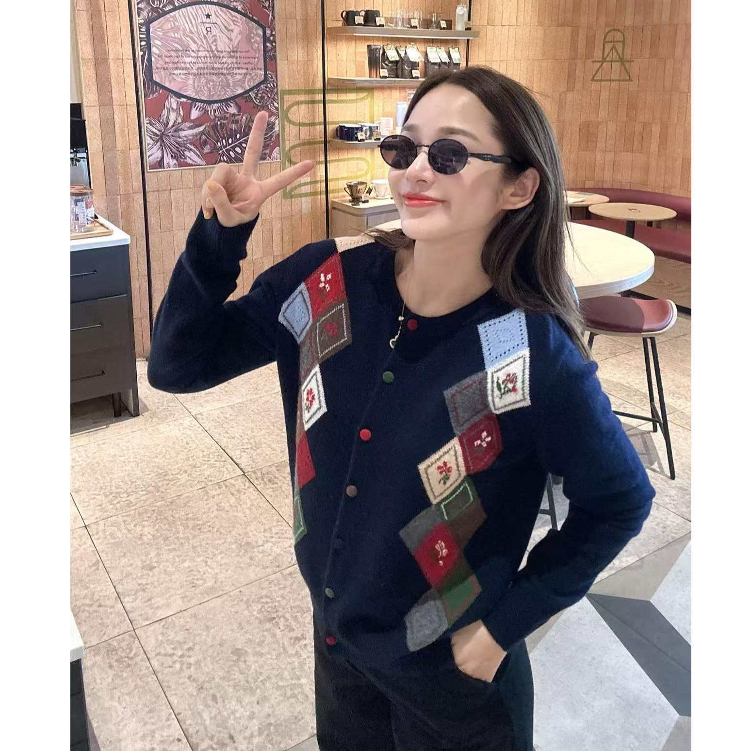 [提花菱形格]时尚新款百搭针织开衫（不能机洗甩）51466