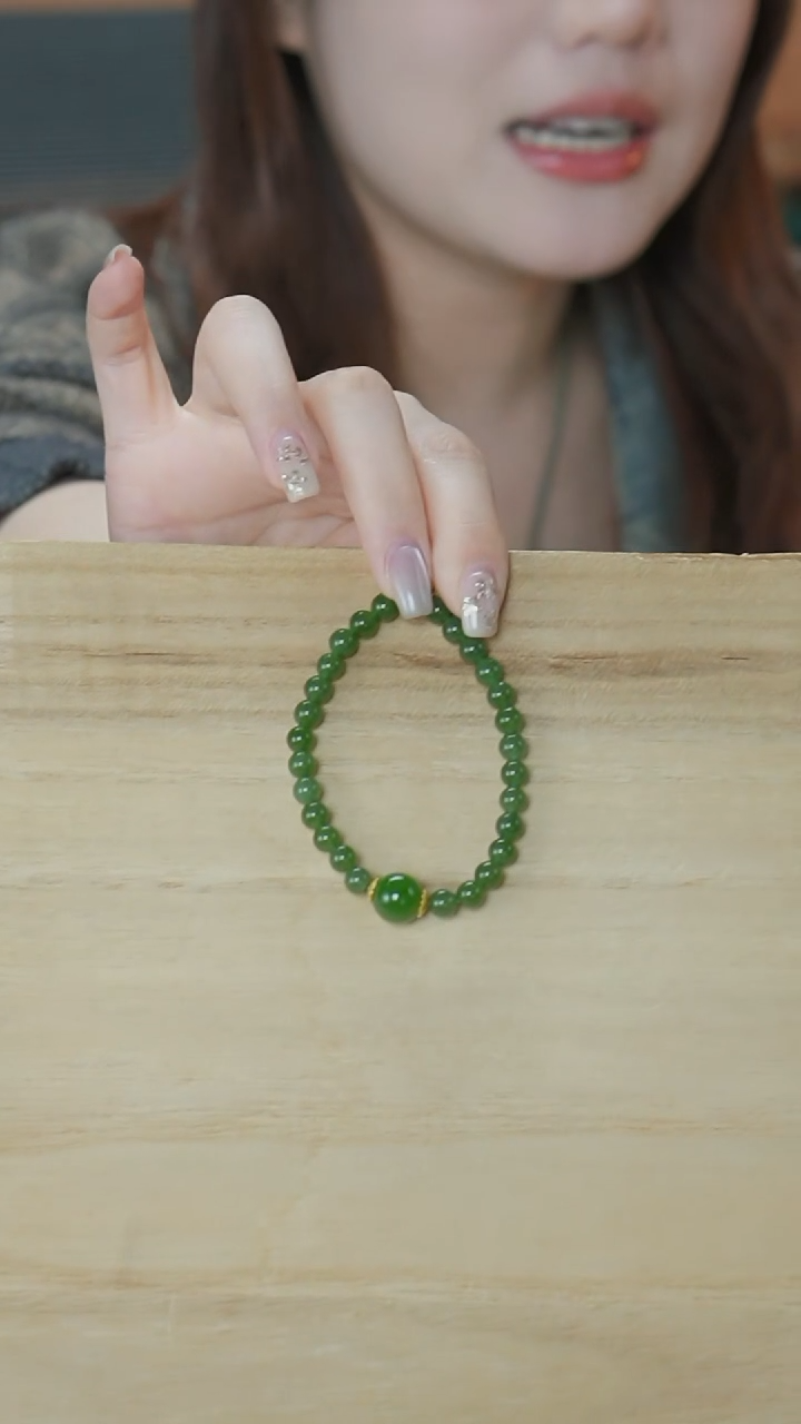 【闪购商品】和田玉颈饰未镶嵌碧玉珠串带猫眼（卡6mm）