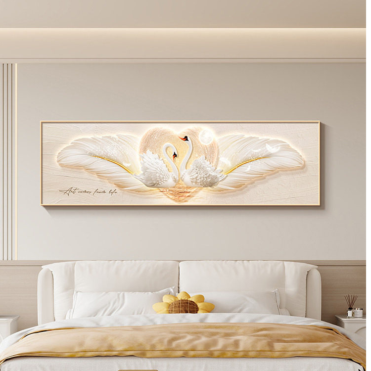 天鹅主卧室装饰画奶油风温馨艺术羽毛夫妻房间挂画高级感床头壁画