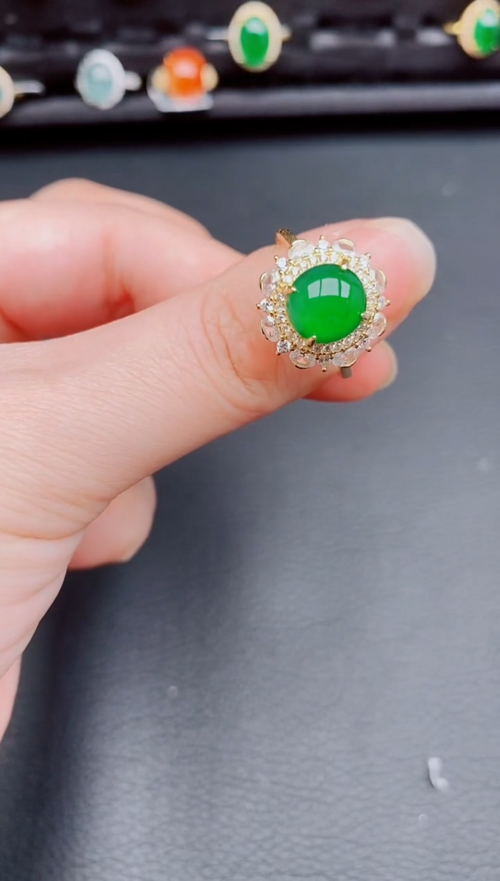 【闪购商品】翡翠戒指银S925镶嵌天然a货翡翠195