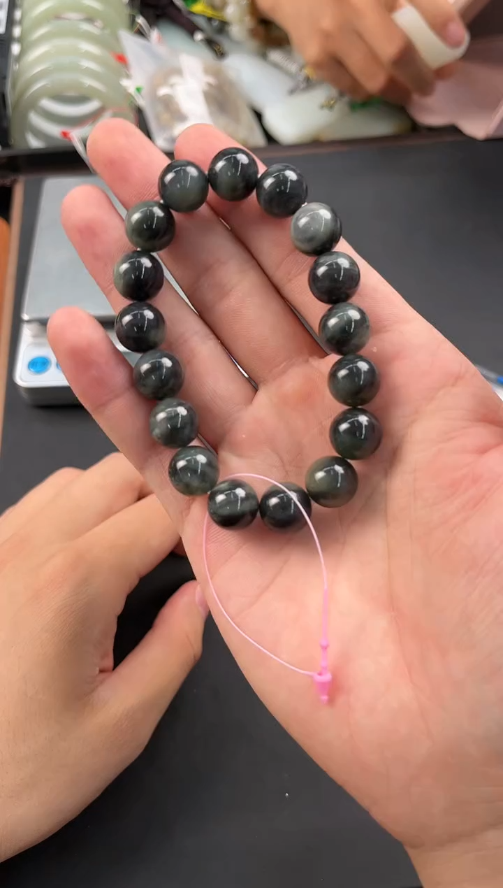 手串未镶嵌和田玉若羌聚墨青花手串卡12 微色差