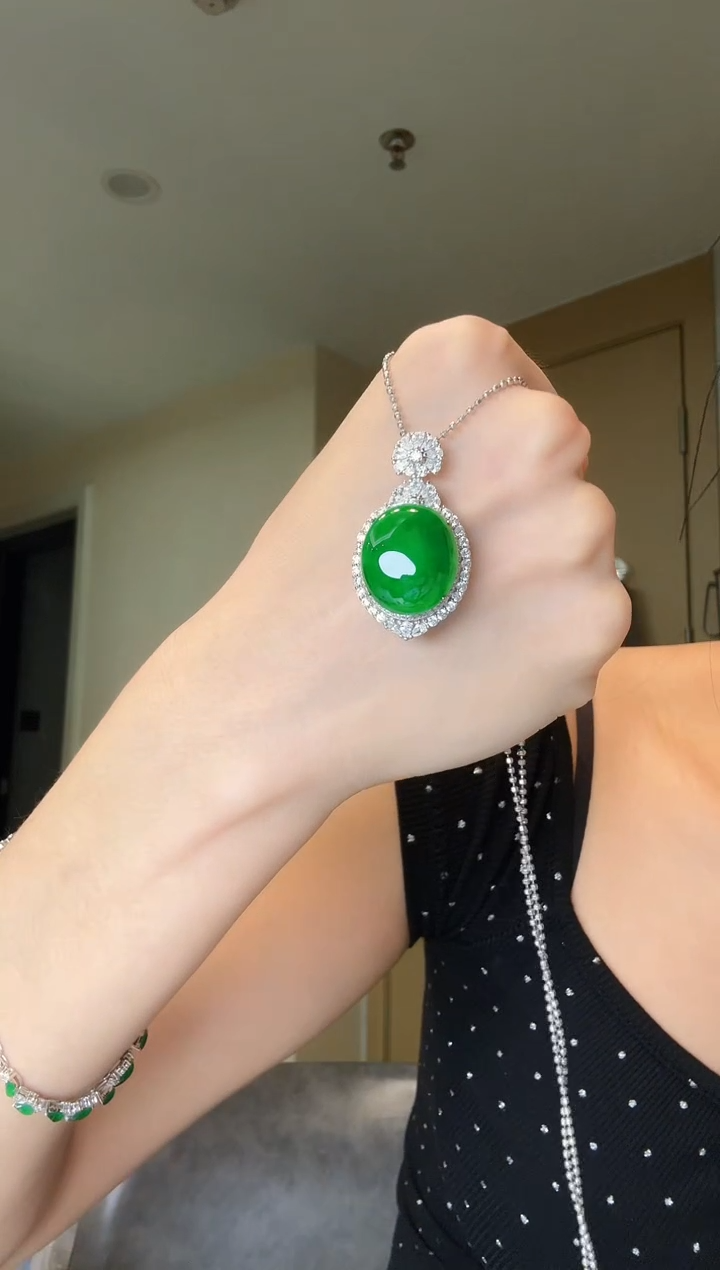 翡翠银S925镶嵌吊坠(不含链)天然翡翠吊坠