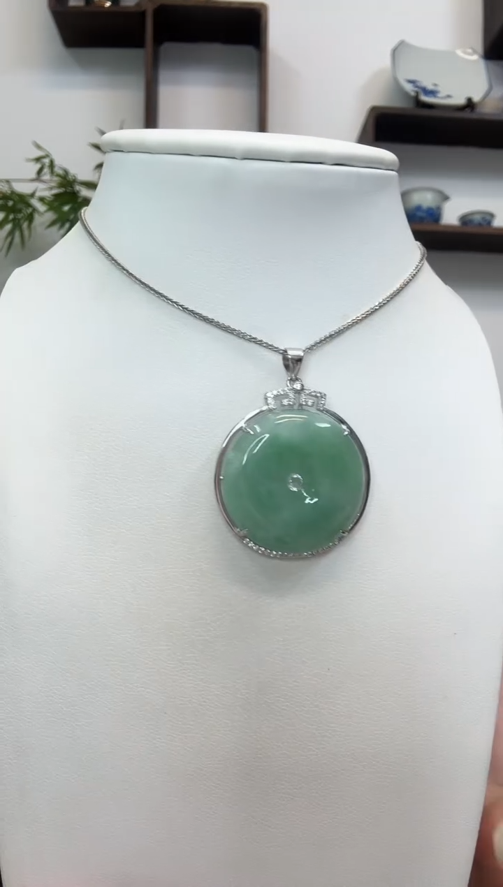 吊坠(赠链)银S925镶嵌翡翠平安扣