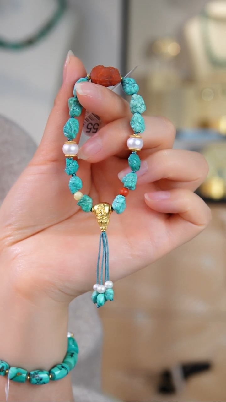 银S925镀金镶嵌绿松石手串多样性发货