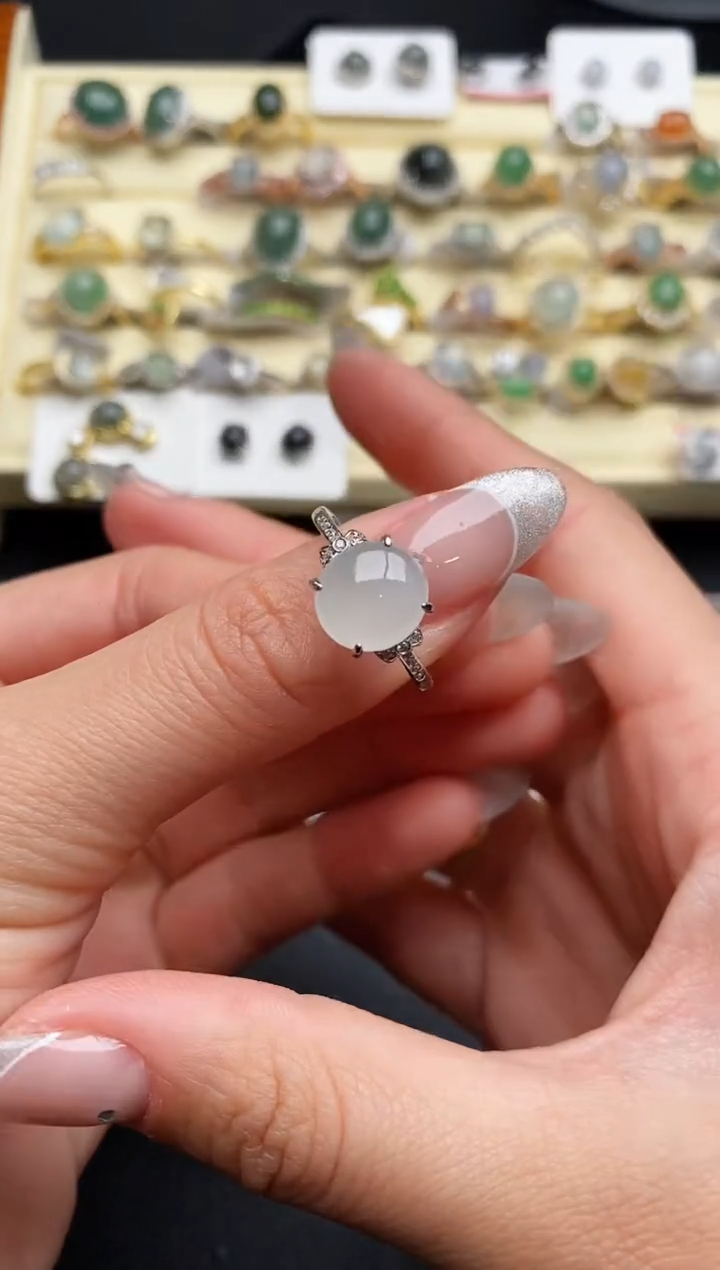 【闪购商品】翡翠戒指银S925镶嵌777777777+2