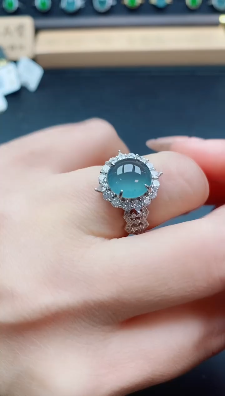 银S925镶嵌戒指翡翠1