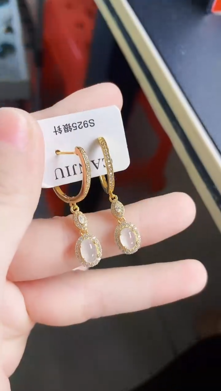 【闪购商品】翡翠耳饰银S925镶嵌14596856