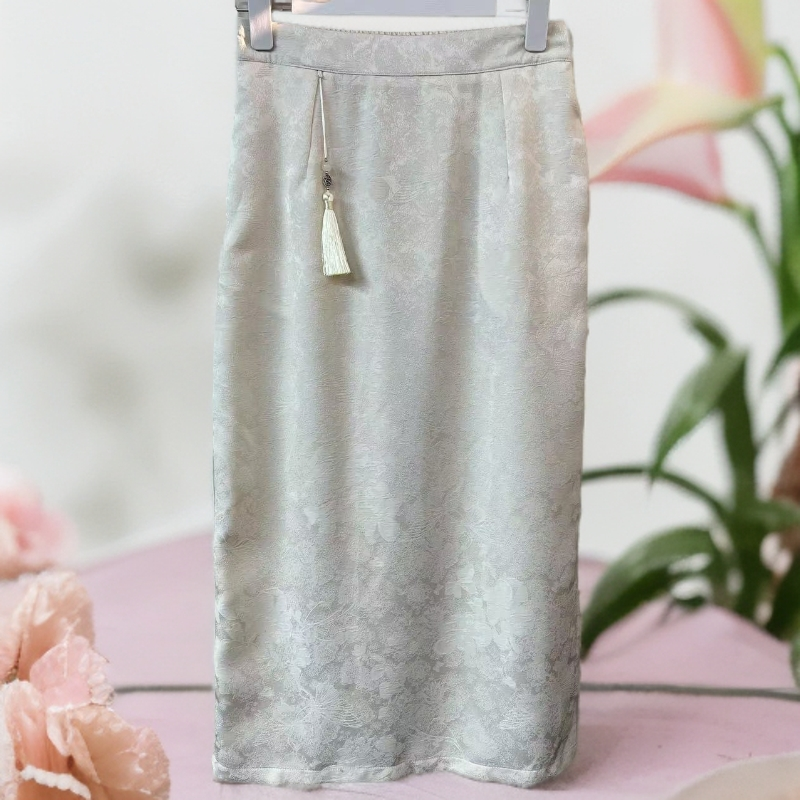 新中式简约高腰百搭小众显瘦开叉休闲半身裙587