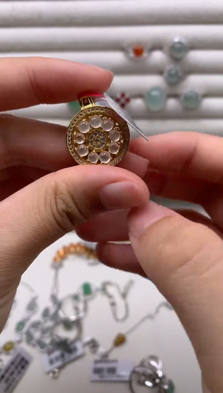 银S925镶嵌戒指翡翠吊坠5