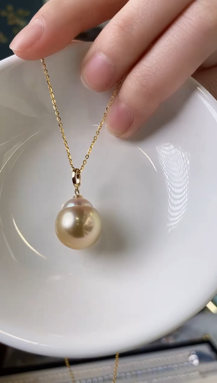 【闪购商品】海水珍珠吊坠(赠链)18K金镶嵌14-15海水珍珠吊坠