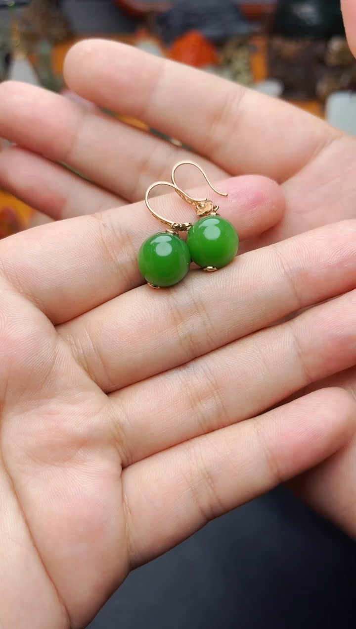 【闪购商品】和田玉耳饰18K金镶嵌耳饰01