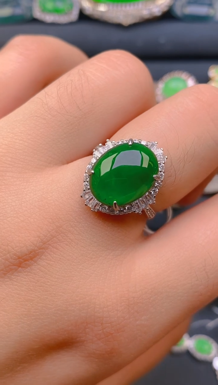 【闪购商品】翡翠戒指银S925镶嵌天然A货翡翠1