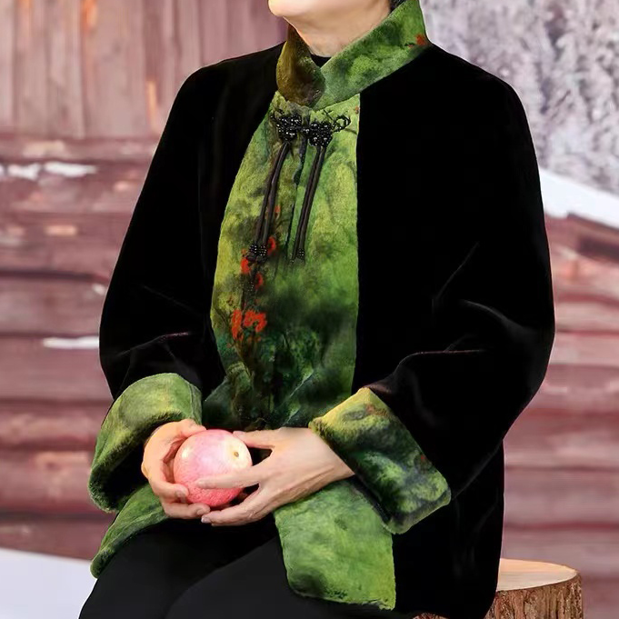 中老年冬装女高端雪兰绒厚冬季皮毛一体大衣短款太太唐装奶奶外套