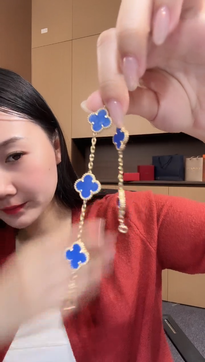 【闪购商品】玛瑙/玉髓手链18K金镶嵌蓝色k黄，五花手链GHJ